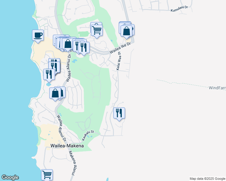 map of restaurants, bars, coffee shops, grocery stores, and more near 3950 Kalai Waa Street in Kihei