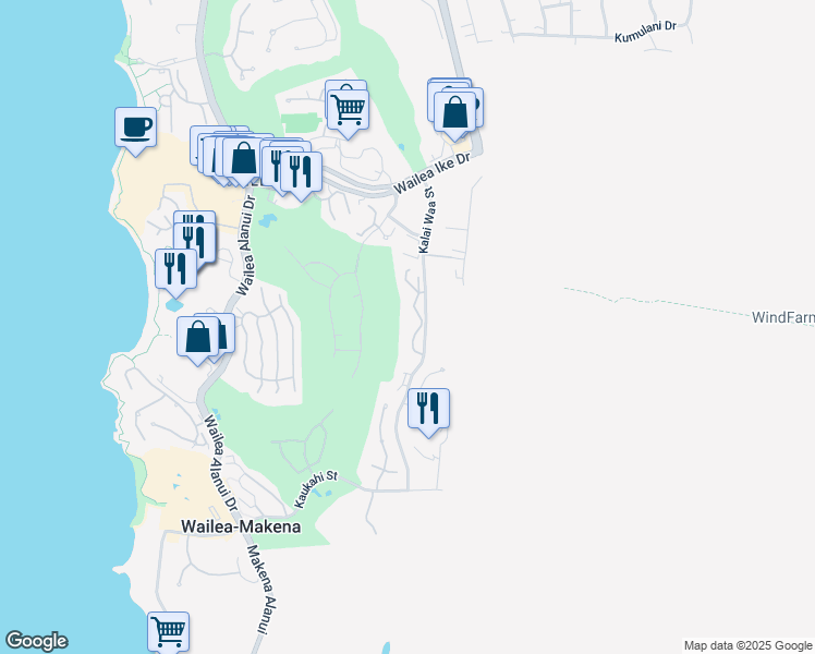 map of restaurants, bars, coffee shops, grocery stores, and more near 3950 Kalai Waa Street in Kihei