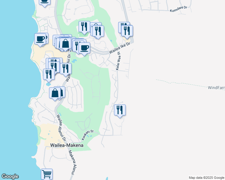 map of restaurants, bars, coffee shops, grocery stores, and more near 3950 Kalai Waa Street in Kihei
