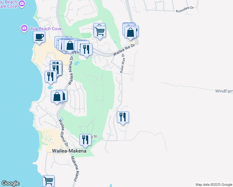 map of restaurants, bars, coffee shops, grocery stores, and more near 3950 Kalai Waa Street in Kihei