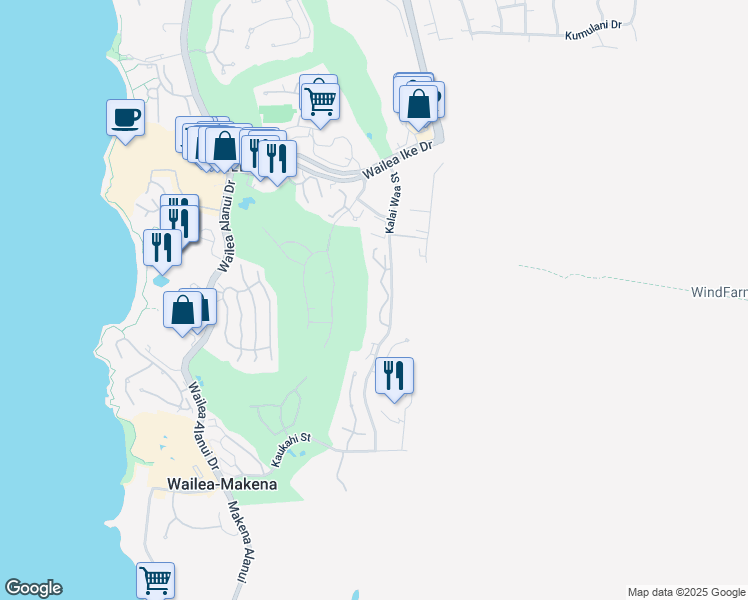 map of restaurants, bars, coffee shops, grocery stores, and more near 3950 Kalai Waa Street in Kihei