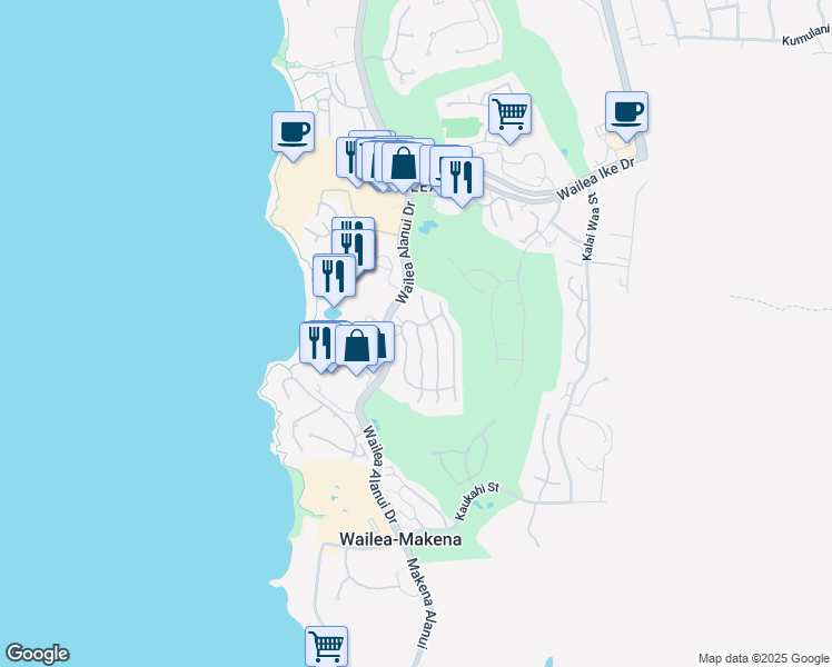 map of restaurants, bars, coffee shops, grocery stores, and more near 31 Kiloa Street in Kihei