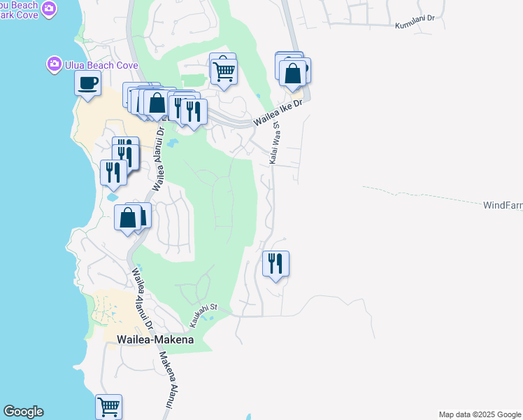 map of restaurants, bars, coffee shops, grocery stores, and more near 3950 Kalai Waa Street in Kihei