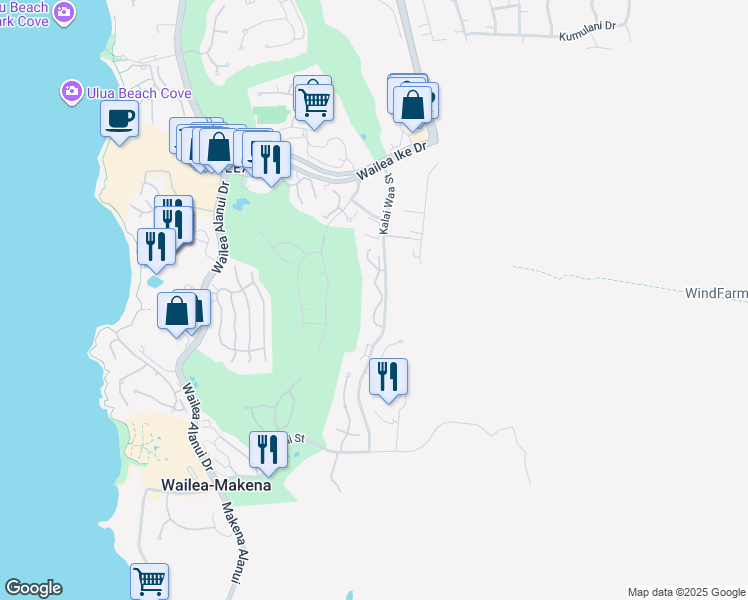 map of restaurants, bars, coffee shops, grocery stores, and more near 3950 Kalai Waa Street in Kihei
