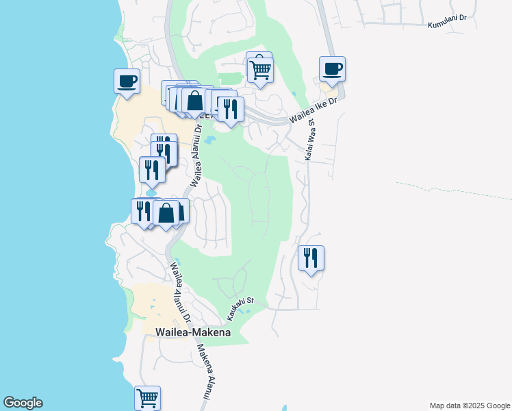 map of restaurants, bars, coffee shops, grocery stores, and more near 3913 Waakaula Place in Kihei