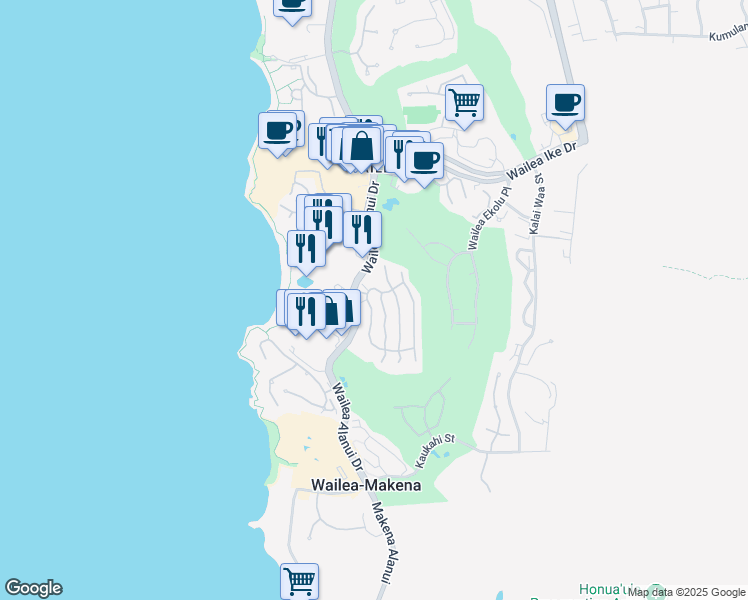 map of restaurants, bars, coffee shops, grocery stores, and more near 55 Kiloa Street in Kihei