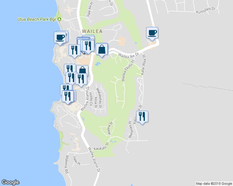 map of restaurants, bars, coffee shops, grocery stores, and more near 3928 Waakaula Place in Kihei