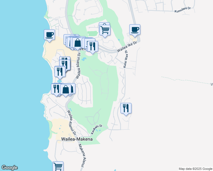 map of restaurants, bars, coffee shops, grocery stores, and more near 3906 Wailea Ekolu Place in Kihei