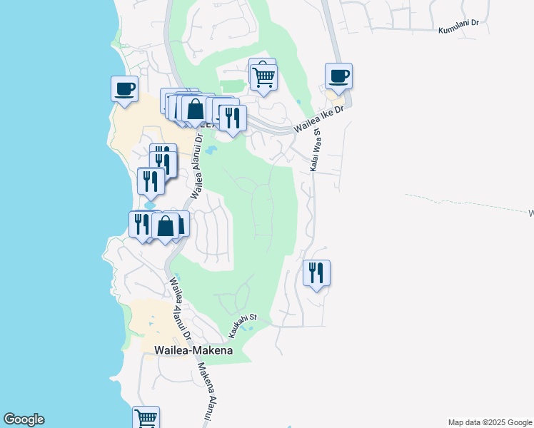 map of restaurants, bars, coffee shops, grocery stores, and more near 3906 Wailea Ekolu Place in Kihei
