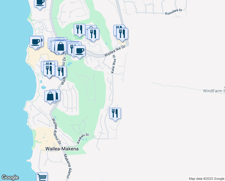 map of restaurants, bars, coffee shops, grocery stores, and more near 137 Holomoana Way in Wailea-Makena