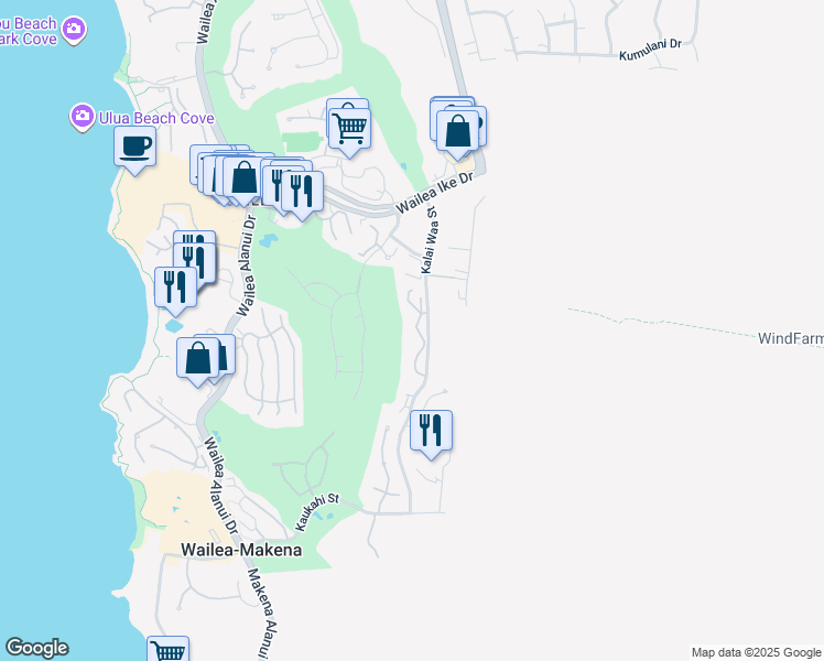 map of restaurants, bars, coffee shops, grocery stores, and more near 3950 Kalai Waa Street in Kihei