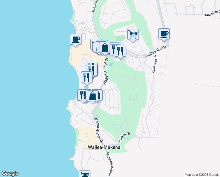 map of restaurants, bars, coffee shops, grocery stores, and more near 81 Makakehau Street in Kihei
