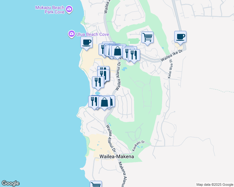 map of restaurants, bars, coffee shops, grocery stores, and more near 146 Hoolei Circle in Kihei