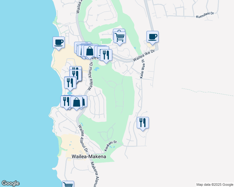 map of restaurants, bars, coffee shops, grocery stores, and more near 3907 Waakaula Place in Kihei