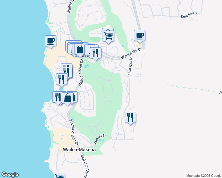 map of restaurants, bars, coffee shops, grocery stores, and more near 3886 Wailea Ekolu Place in Kihei