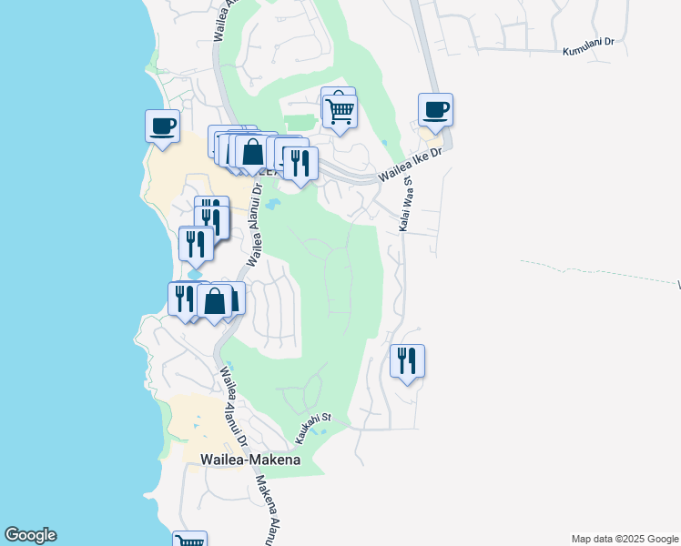 map of restaurants, bars, coffee shops, grocery stores, and more near 3878 Wailea Ekolu Place in Kihei