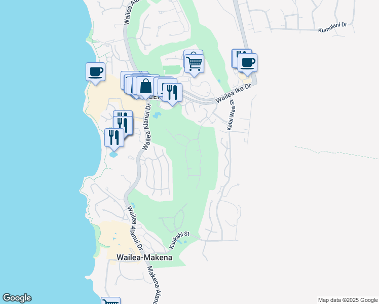 map of restaurants, bars, coffee shops, grocery stores, and more near 3901 Waakaula Place in Kihei