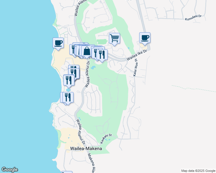map of restaurants, bars, coffee shops, grocery stores, and more near 3898 Waakaula Place in Kihei