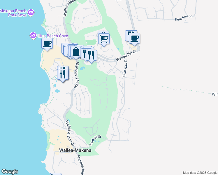 map of restaurants, bars, coffee shops, grocery stores, and more near 3875 Wailea Ekolu Place in Kihei