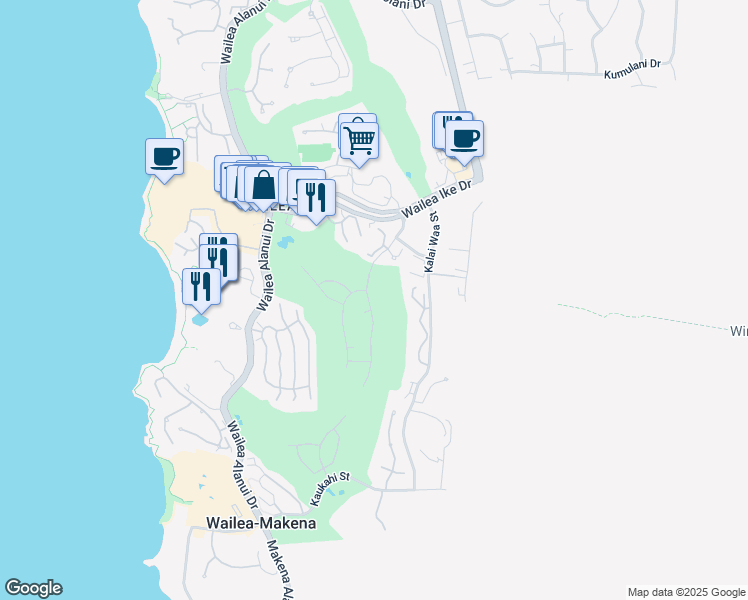 map of restaurants, bars, coffee shops, grocery stores, and more near 3855 Wailea Ekolu Place in Kihei