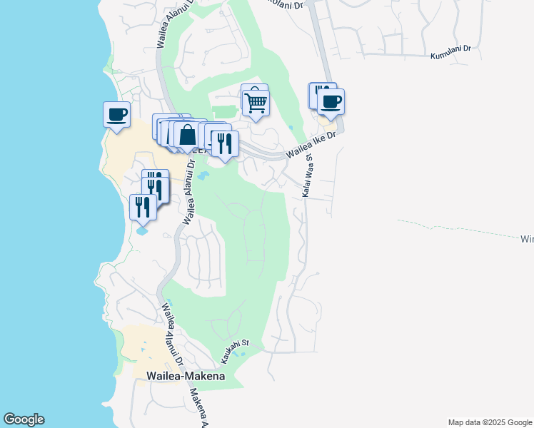 map of restaurants, bars, coffee shops, grocery stores, and more near 3855 Wailea Ekolu Place in Kihei