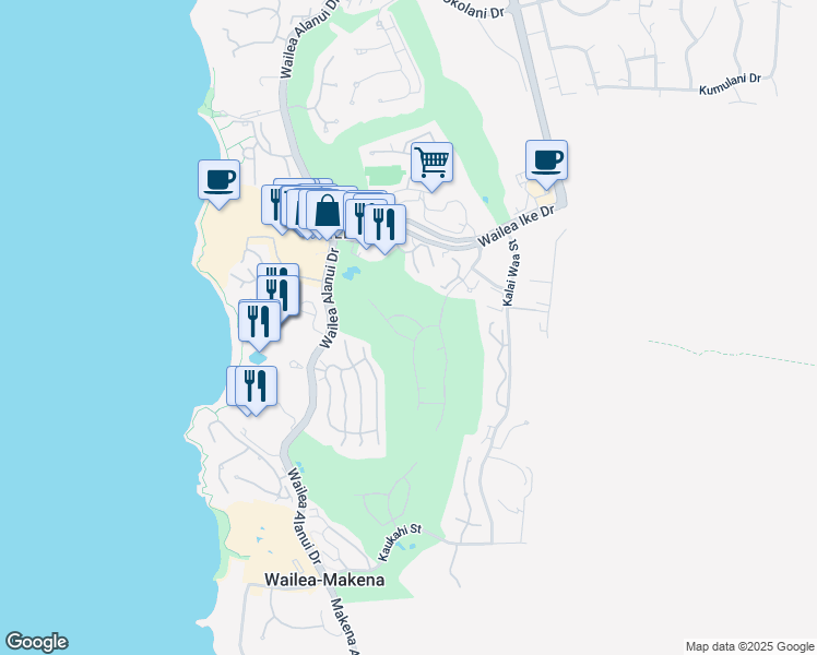 map of restaurants, bars, coffee shops, grocery stores, and more near 192 Lolowaa Place in Kihei