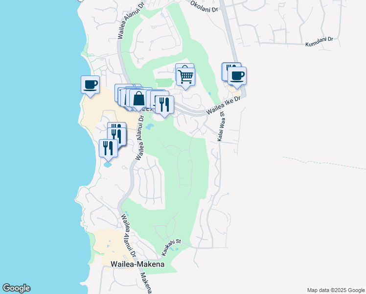 map of restaurants, bars, coffee shops, grocery stores, and more near 3862 Waakaula Place in Kihei