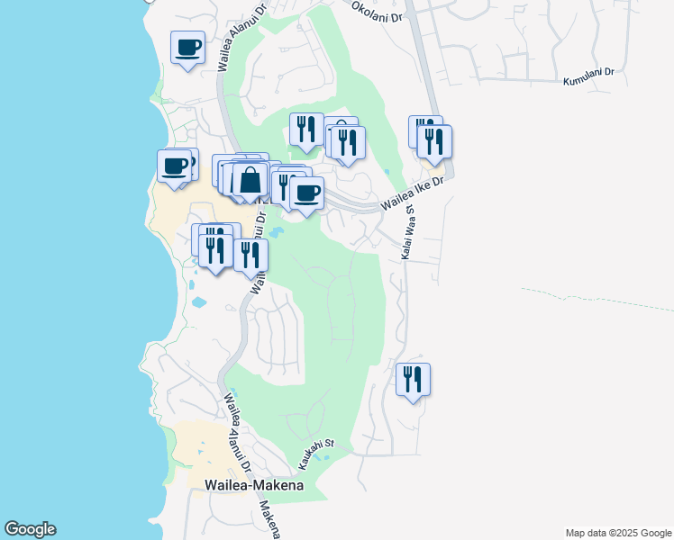 map of restaurants, bars, coffee shops, grocery stores, and more near 3862 Waakaula Place in Kihei