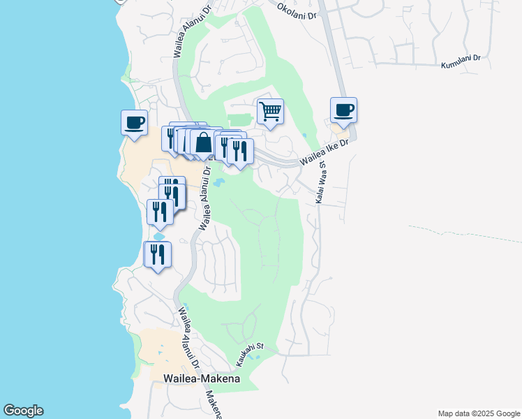 map of restaurants, bars, coffee shops, grocery stores, and more near 195 Lolowaa Place in Kihei