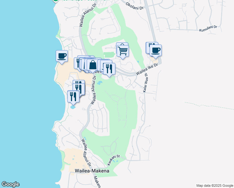 map of restaurants, bars, coffee shops, grocery stores, and more near 191 Lolowaa Place in Kihei