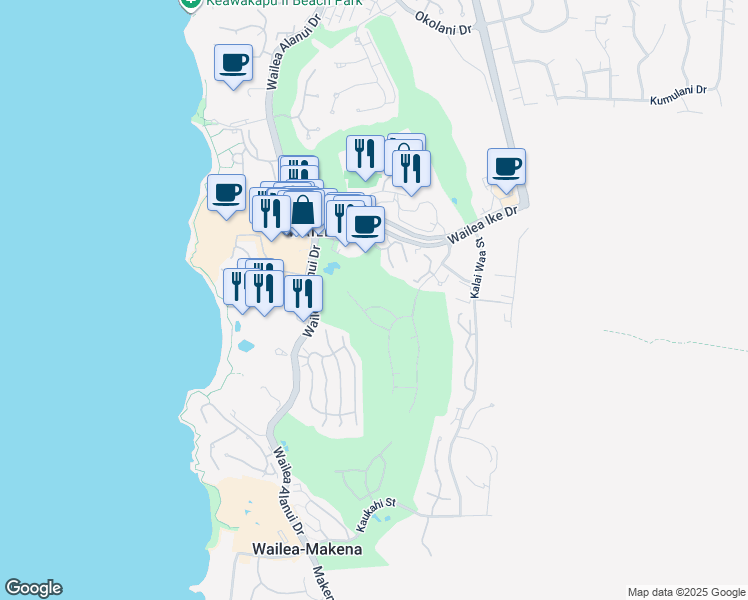 map of restaurants, bars, coffee shops, grocery stores, and more near 179 Lolowaa Place in Kihei