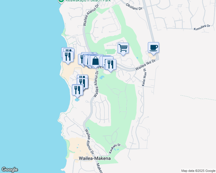 map of restaurants, bars, coffee shops, grocery stores, and more near 168 Halau Place in Maui County