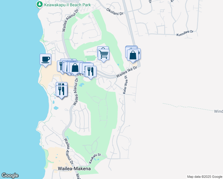map of restaurants, bars, coffee shops, grocery stores, and more near 10 Wailea Ekolu Place in Kihei