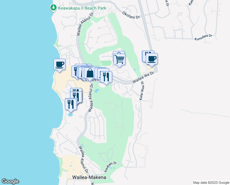 map of restaurants, bars, coffee shops, grocery stores, and more near 10 Wailea Ekolu Place in Kihei