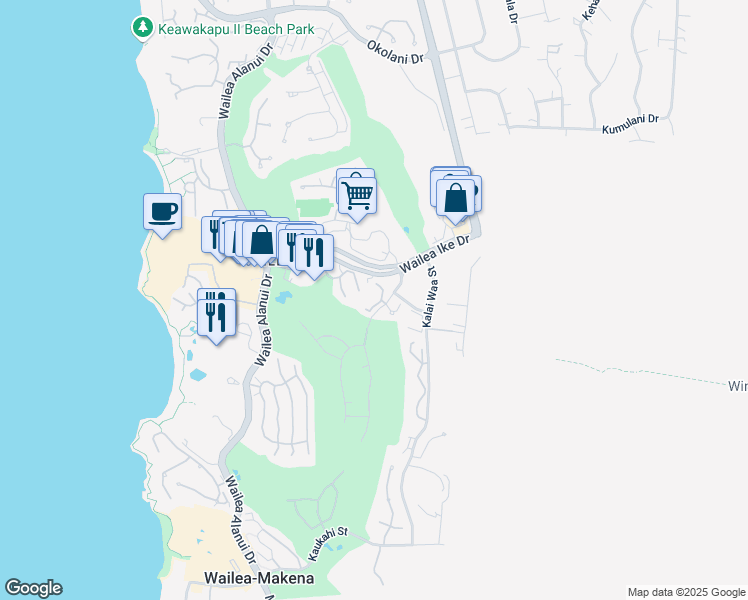 map of restaurants, bars, coffee shops, grocery stores, and more near 10 Wailea Ekolu Place in Kihei