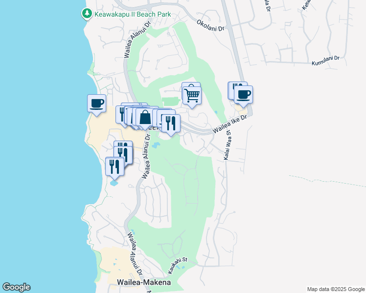 map of restaurants, bars, coffee shops, grocery stores, and more near 10 Wailea Ekolu Place in Kihei