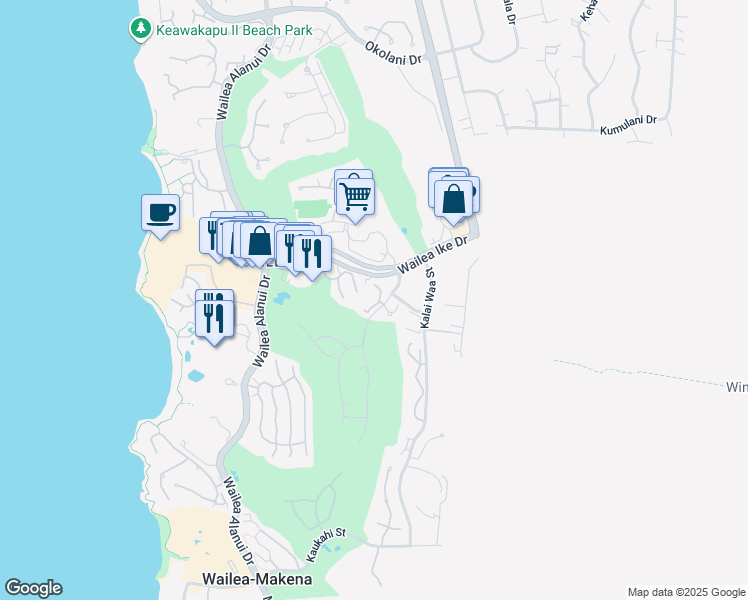 map of restaurants, bars, coffee shops, grocery stores, and more near 10 Wailea Ekolu Place in Kihei
