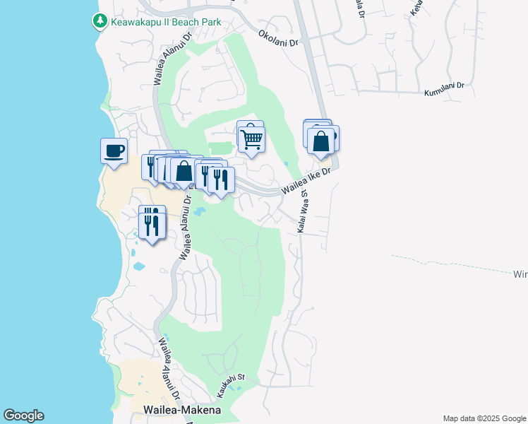 map of restaurants, bars, coffee shops, grocery stores, and more near 10 Wailea Ekolu Place in Kihei
