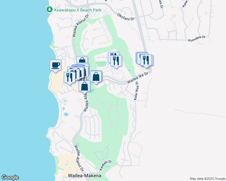 map of restaurants, bars, coffee shops, grocery stores, and more near 10 Wailea Ekolu Place in Kihei