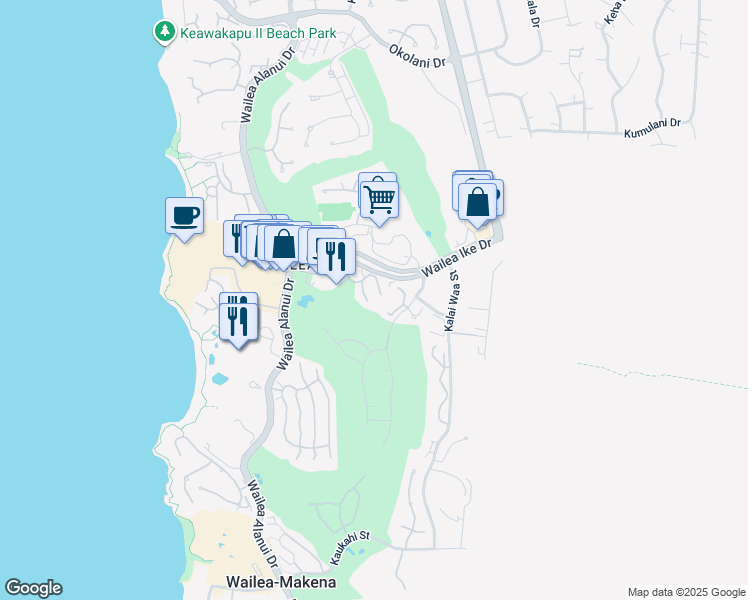 map of restaurants, bars, coffee shops, grocery stores, and more near 10 Wailea Ekolu Place in Kihei