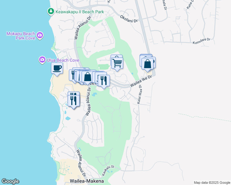 map of restaurants, bars, coffee shops, grocery stores, and more near 10 Wailea Ekolu Place in Kihei
