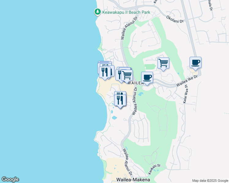map of restaurants, bars, coffee shops, grocery stores, and more near 3800 Wailea Alanui Drive in Kihei