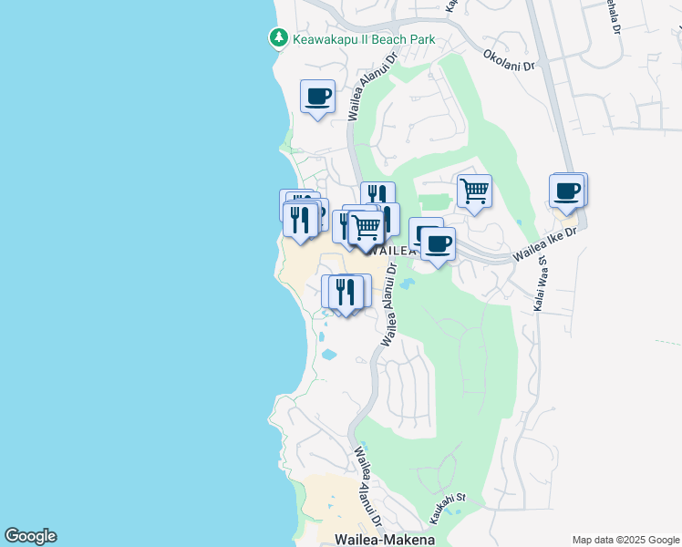 map of restaurants, bars, coffee shops, grocery stores, and more near 3800 Wailea Alanui Dr in Wailea-Makena