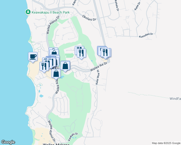 map of restaurants, bars, coffee shops, grocery stores, and more near 9 Wailea Ekolu Place in Kihei