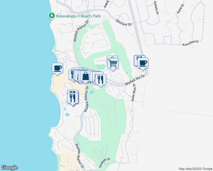 map of restaurants, bars, coffee shops, grocery stores, and more near 10 Wailea Ekolu Place in Kihei