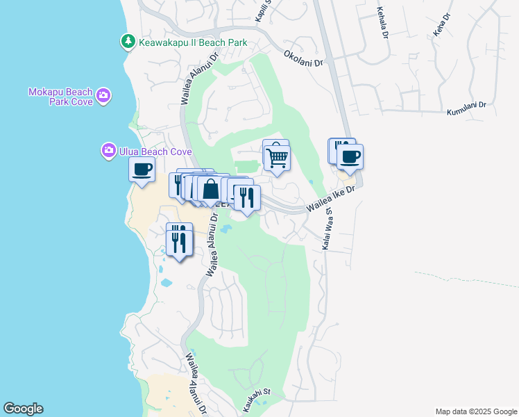map of restaurants, bars, coffee shops, grocery stores, and more near 10 Wailea Ekolu Place in Kihei