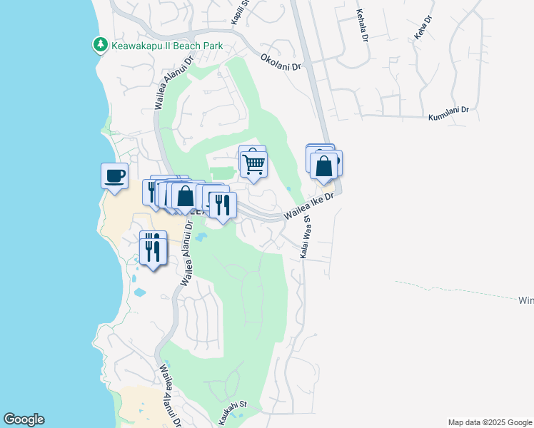 map of restaurants, bars, coffee shops, grocery stores, and more near 155 Wailea Ike Place in Kihei
