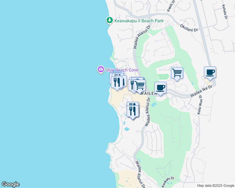 map of restaurants, bars, coffee shops, grocery stores, and more near 3700 Wailea Alanui Drive in Kihei
