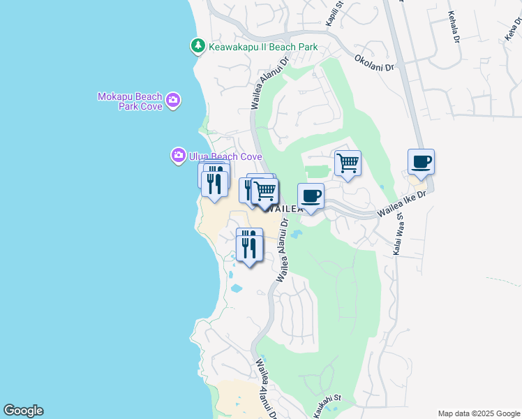 map of restaurants, bars, coffee shops, grocery stores, and more near 3750 Wailea Alanui Drive in Kihei