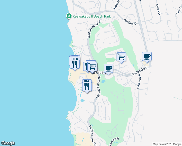 map of restaurants, bars, coffee shops, grocery stores, and more near 3750 Wailea Alanui Drive in Kihei